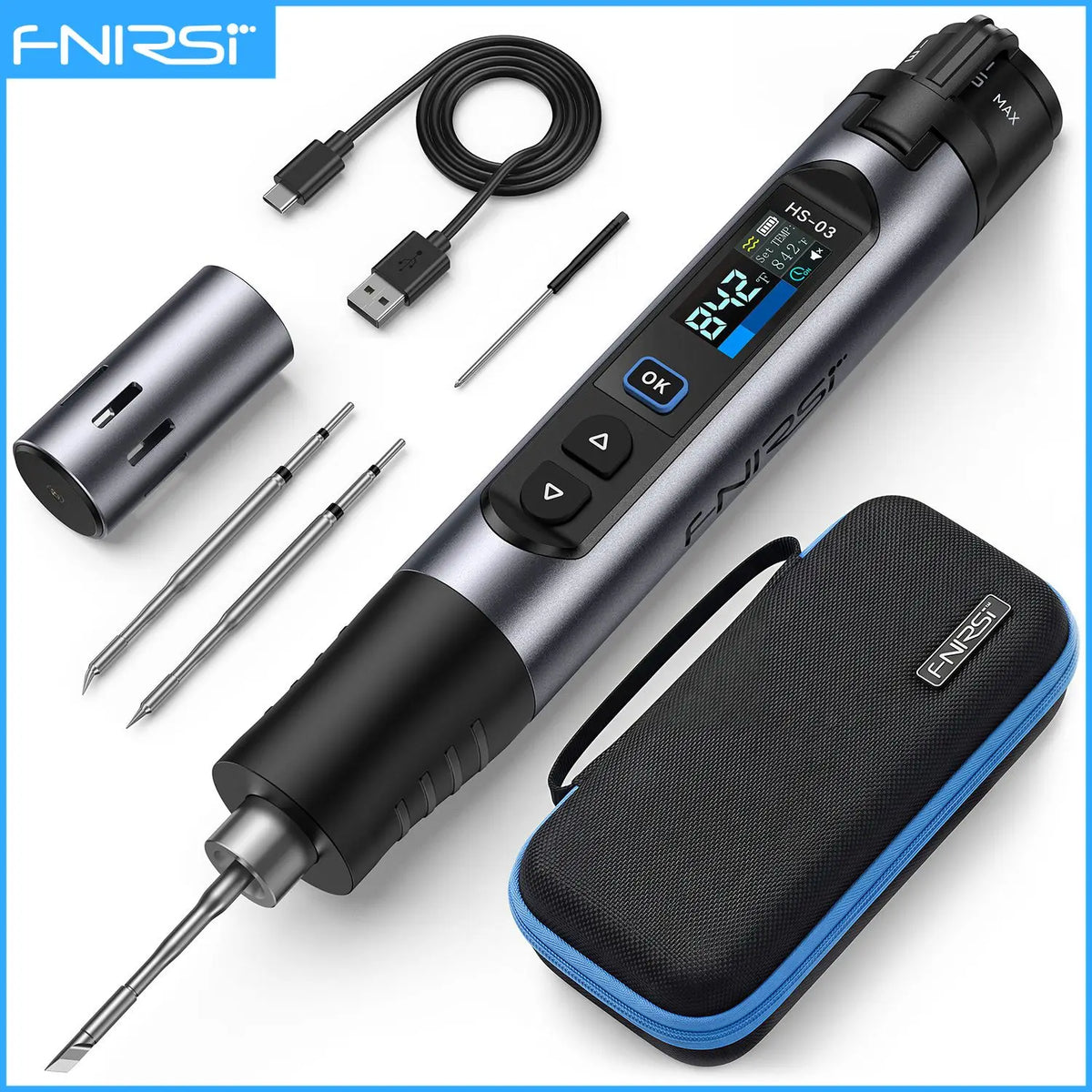 FNIRSI HS-03 Cordless Soldering Iron, Type-C Wireless Soldering Iron Kit 18650 Battery Rechargeable