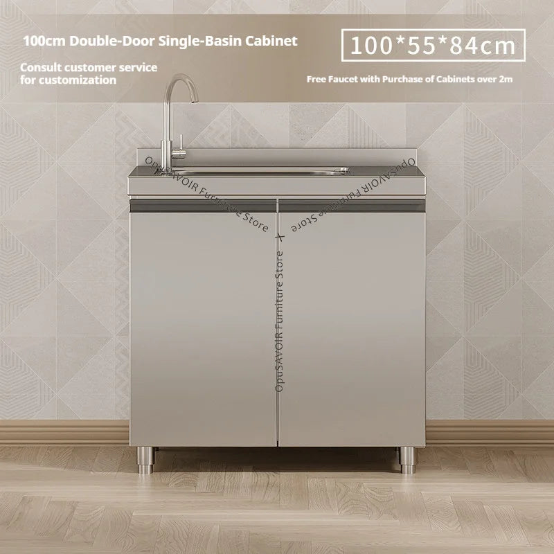304 Stainless Steel Cabinet Kitchen Wall Cabinet Multifunctional Combination Dish Cabinet, Integrated Stove and Sink Base JT40