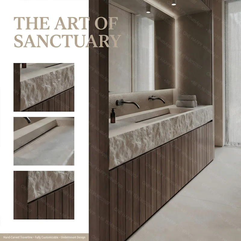 Any Size Custom Vintage Travertine Double Undermount Sink Luxury Natural Stone Bathroom Vanity Cabinet Villa Home Furniture High