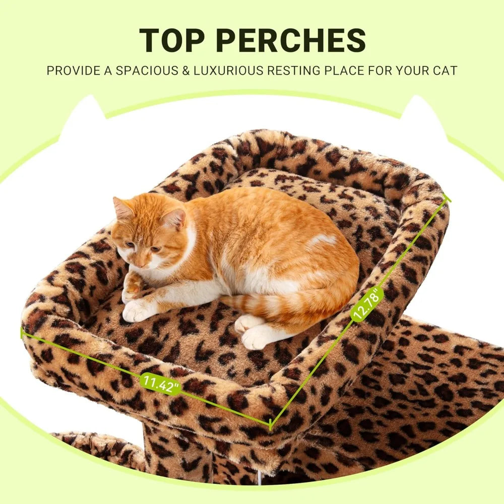 64 Inch Large Cat Tree with Plush Condos Perches Basket House Sisal Scratching Posts and Hanging Toys for Big Cats