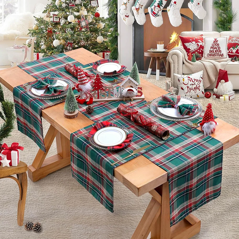 Christmas Table Runner Red Scottish Tartan Plaid Napkins Christmas Decorations For Home Festival Gifts New Year Party Placemat