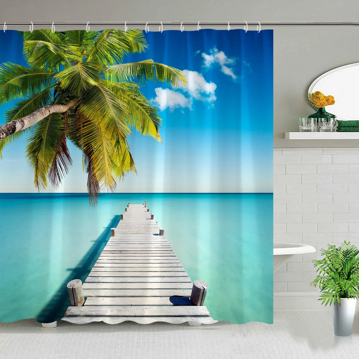 Hawaii Landscape Outdoor Shower Curtain Bathroom Decor Set