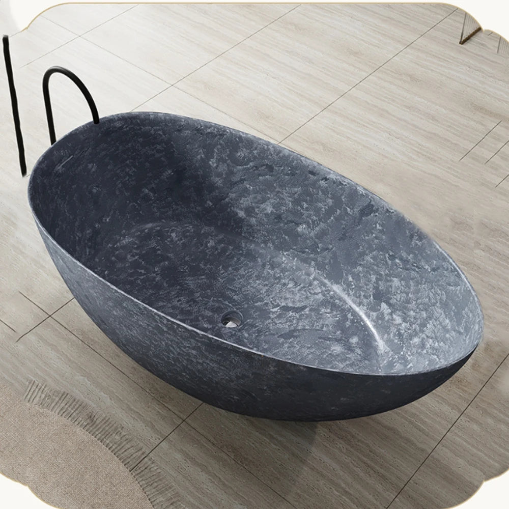 1600mm Dark Blue Grey Marble Grain Artificial Stone Freestanding Oval Double Bathtub for Hotel Home Couple RS110B