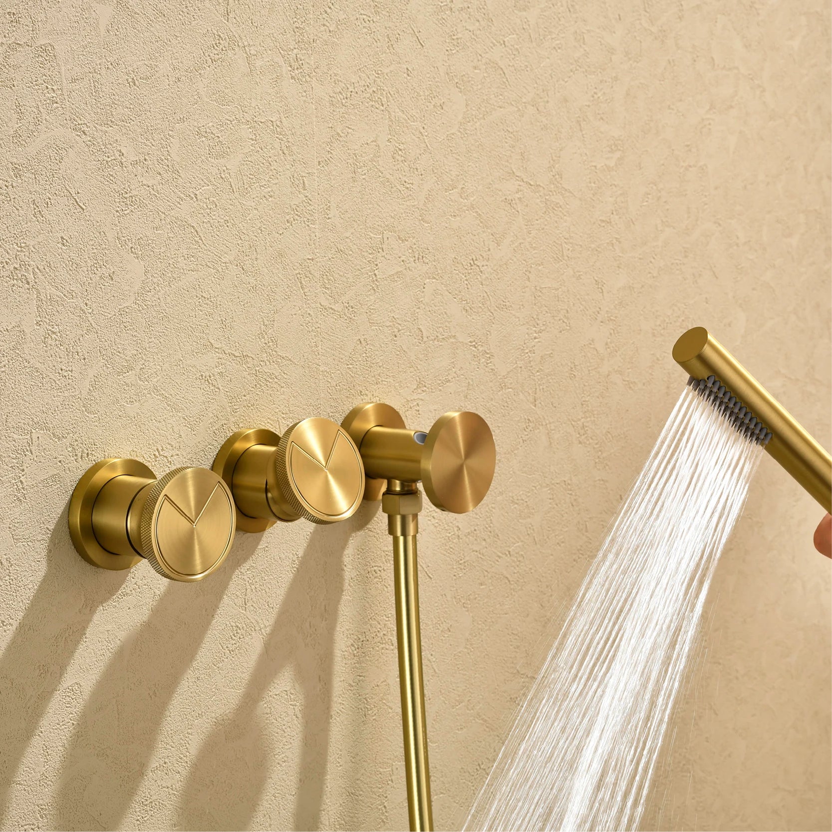 Minimalist Brown Brass Wall Mounted Rainfall Bathroom Shower System Double Handle Hot Cold Mixer Tap Adjustable Water Flo