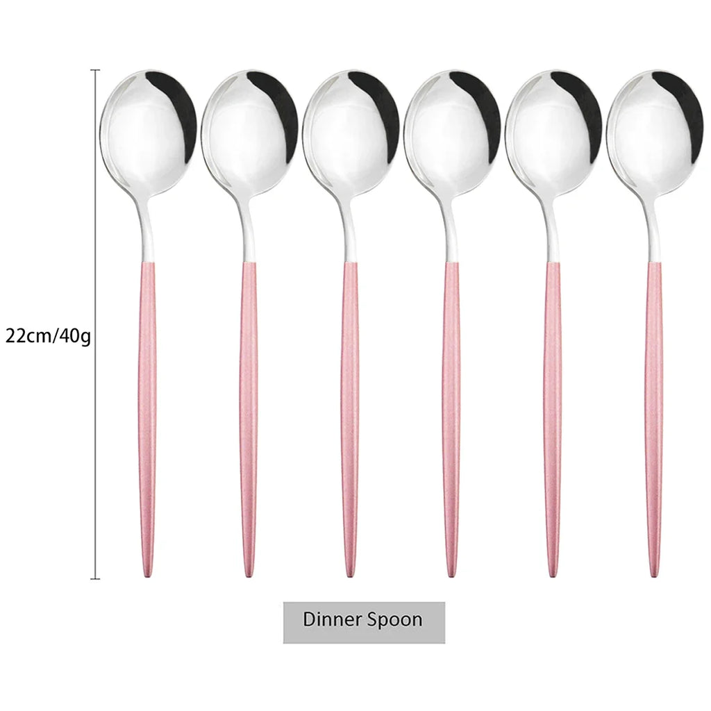6Pcs Gold Ladle Spoon Dinnerware Western Stainless Steel Cutlery Set Dinner Spoon Soup Spoon Tableware Kitchen Silverware Set