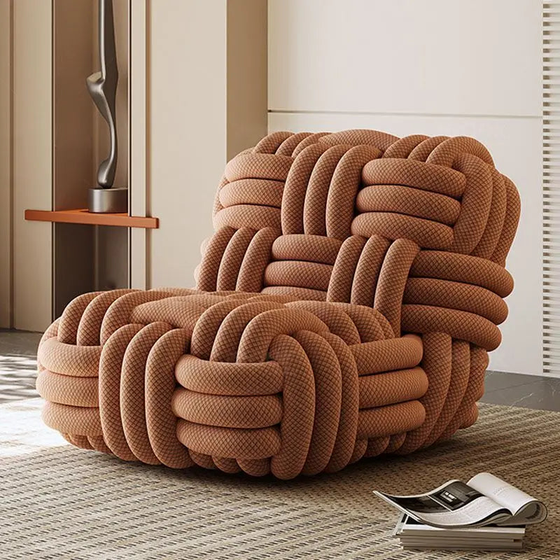 Custom Nordic Knit Lounge Chair, Handwoven Chenille Fabric, High Resilience Foam