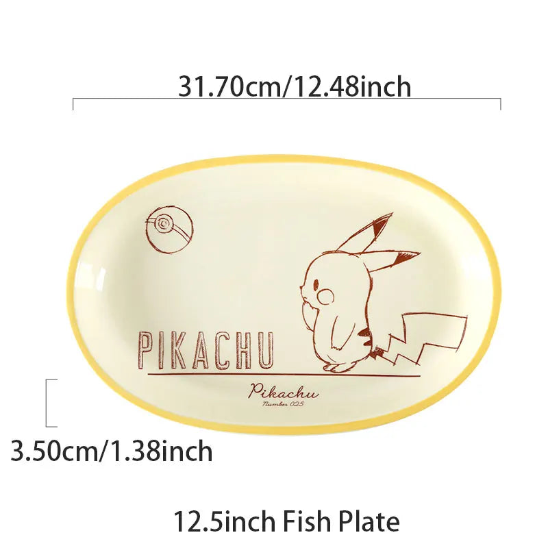 SHUNXIANG Pokémon Ceramic Tableware Set Pikachu Cartoon Pattern Ceramic Bowl Plate Dish Dining Plate Microwave Safe Dinnerware