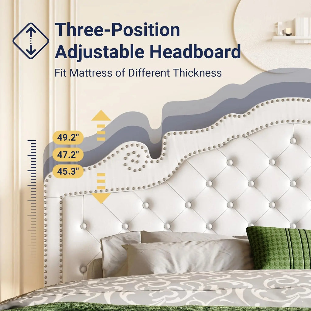 Velvet King Platform Bed Frame Adjustable Headboard, Wood Slat Support