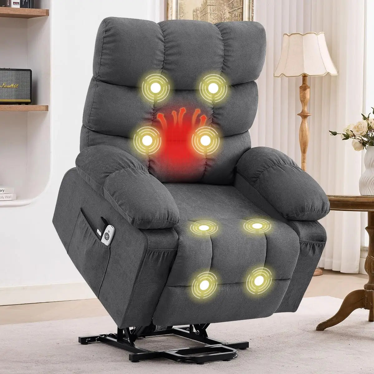 Electric Power Lift Recliner with Massage & Heat for Elderly, Side Pockets