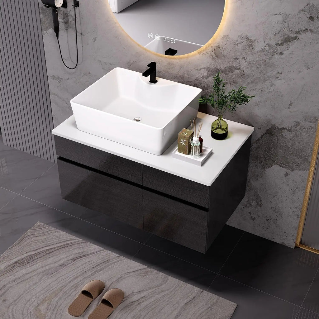 36 inch Bathroom Vanity with Sink and Countertop, Modern Freestanding Bathroom Vanity Cabinet with Oval Ceramic Vessel, Custom