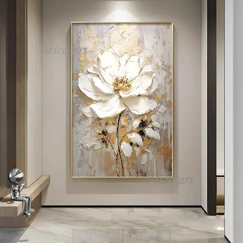 100% Handpainted Oil Painting On Canvas, New Handmade Knife Flower Oil Painting