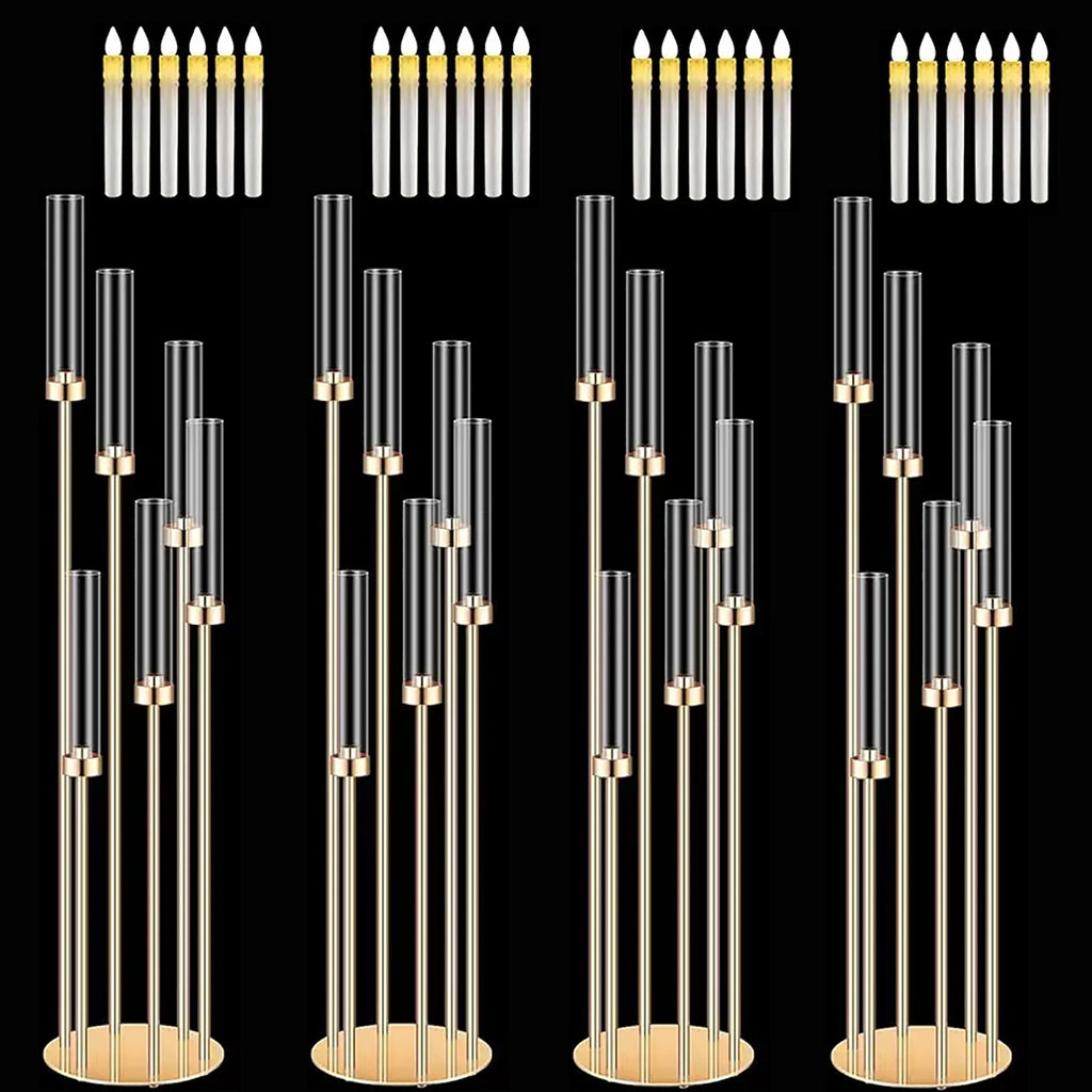 4PCS 46"Tall Metal Floor Candlestick Holder With 24 PCS LED Candles For Wedding Pary Birthday Centerpieces