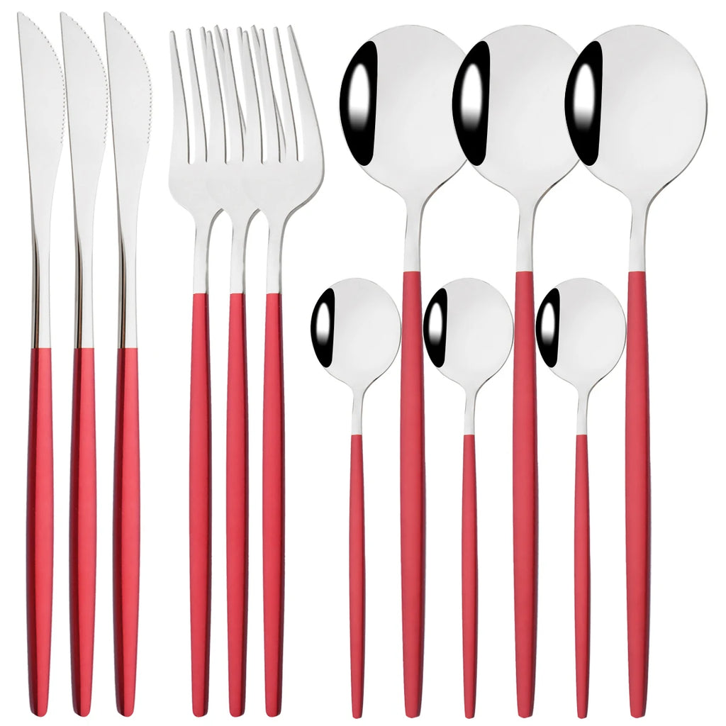 12pcs Black Gold Dinnerware Set Stainless Steel Tableware Knife Fork Coffee Spoon Teaspoons Cutlery Set Party Kitchen Flatware
