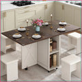 5PC Farmhouse Foldable Dining Table Set with 4 Leather Chairs