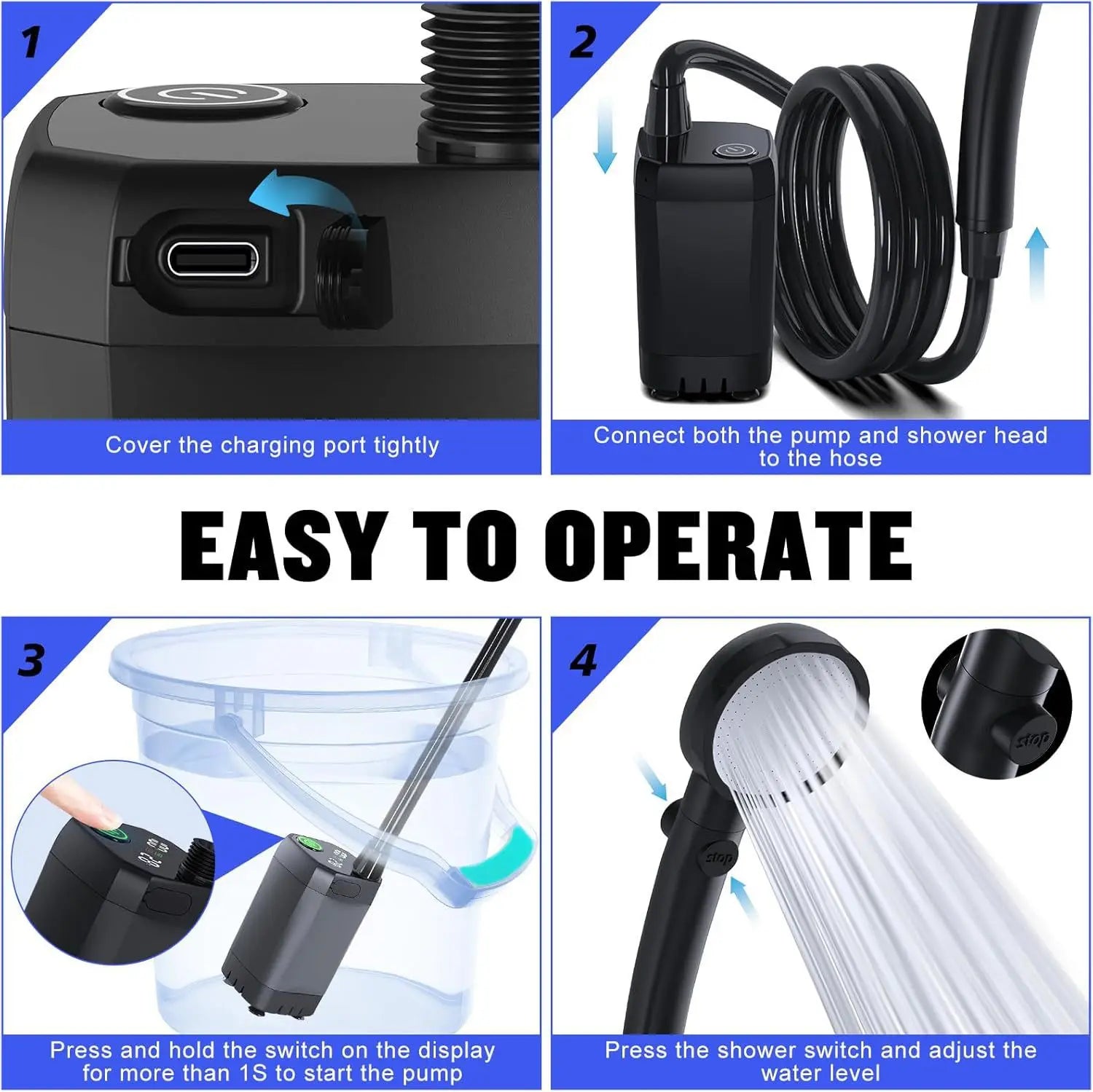 Portable Camping Shower Kit with 20L Foldable Bag