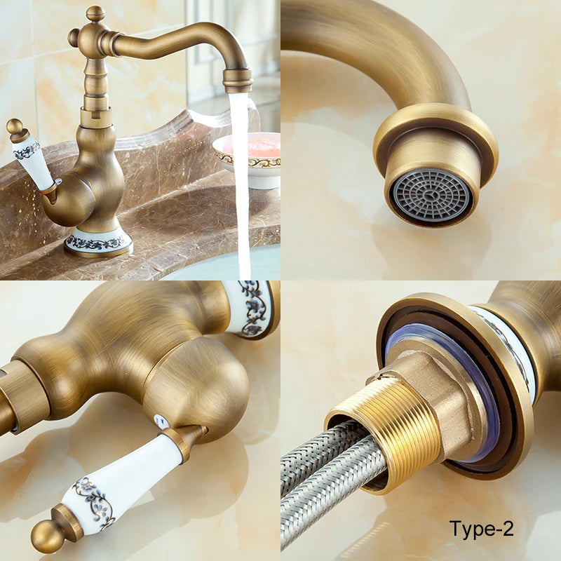 Antique Bronze 360 Degree Turn Bathroom Sink Faucet