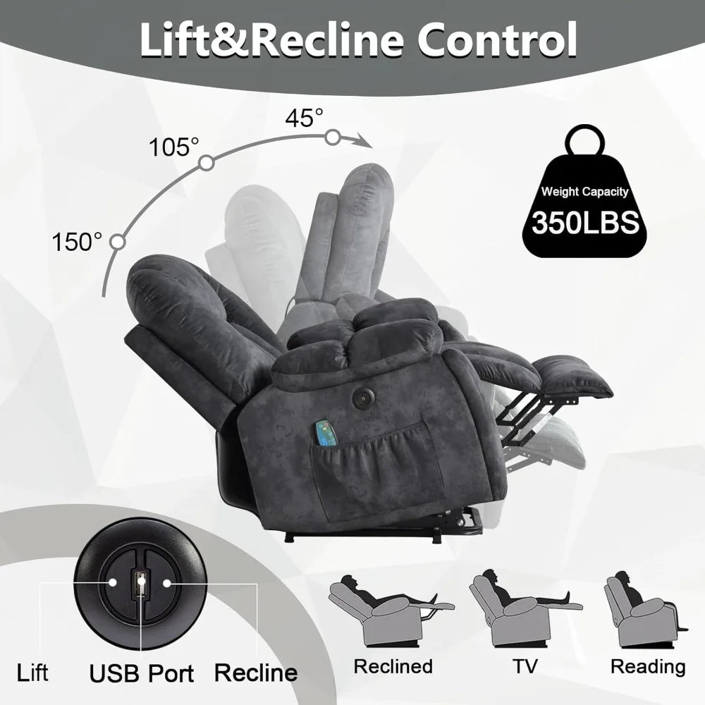 Large Power Lift Recliner Chair with Massage, Heat, and USB