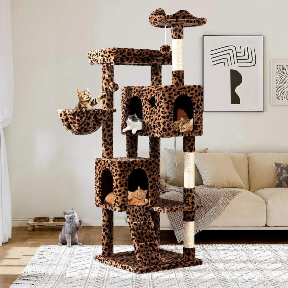 64 Inch Large Cat Tree with Plush Condos Perches Basket House Sisal Scratching Posts and Hanging Toys for Big Cats