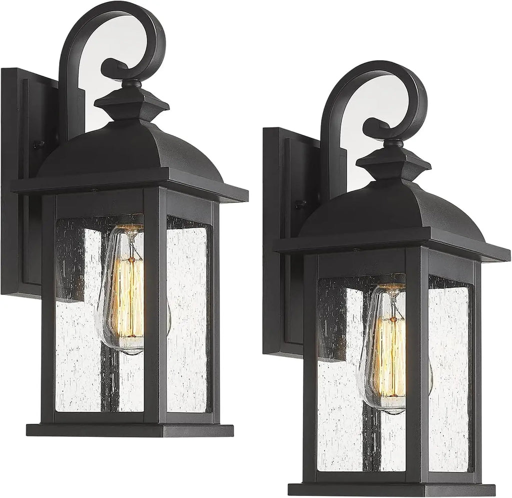 Exterior Wall Sconce, 2 Packs Outdoor Waterproof Wall Lights Fixture, E26 Socket Wall Lantern for Porch, Anti-Rust Matte Black