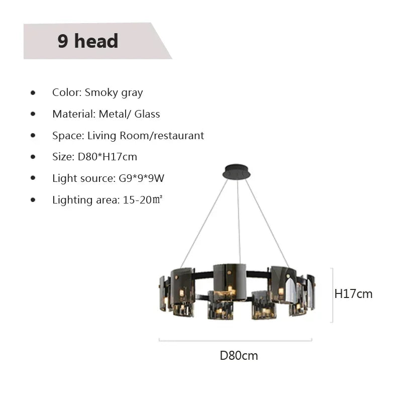 Postmodern LED Amber Smoky Glass Chandeliers