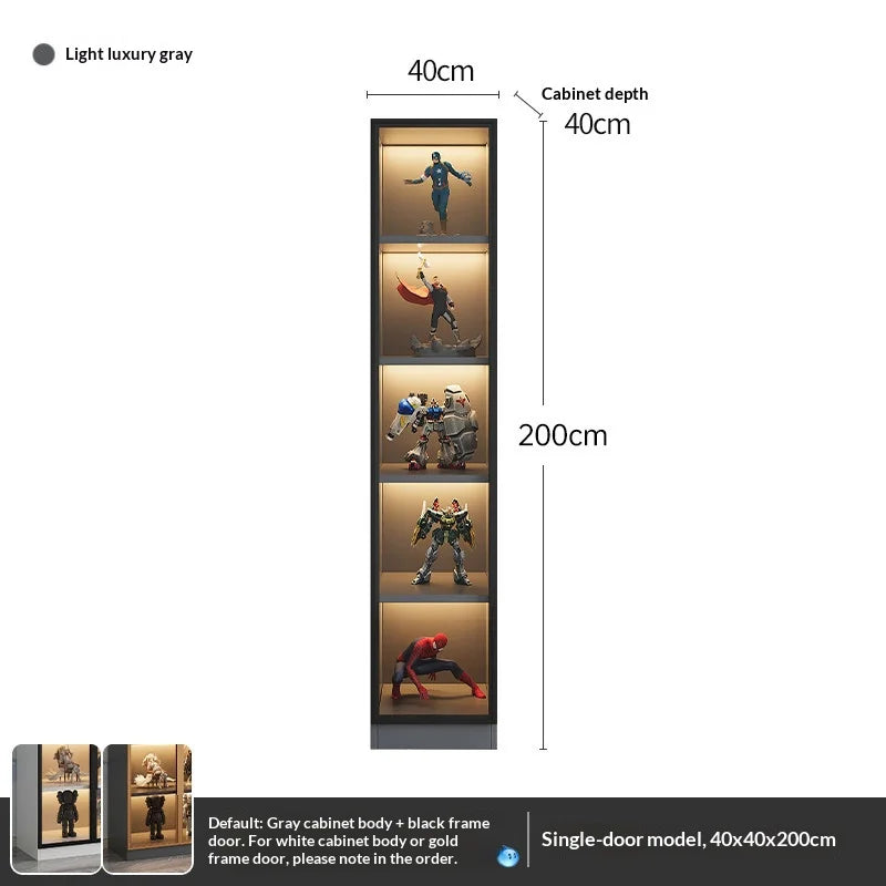 Customizable Display Cabinet, Tempered Glass Door, LED Light, Aluminum Frame