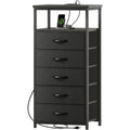 5 Drawers Dresser with Charging Station, Chest of Drawers with Open Shelf