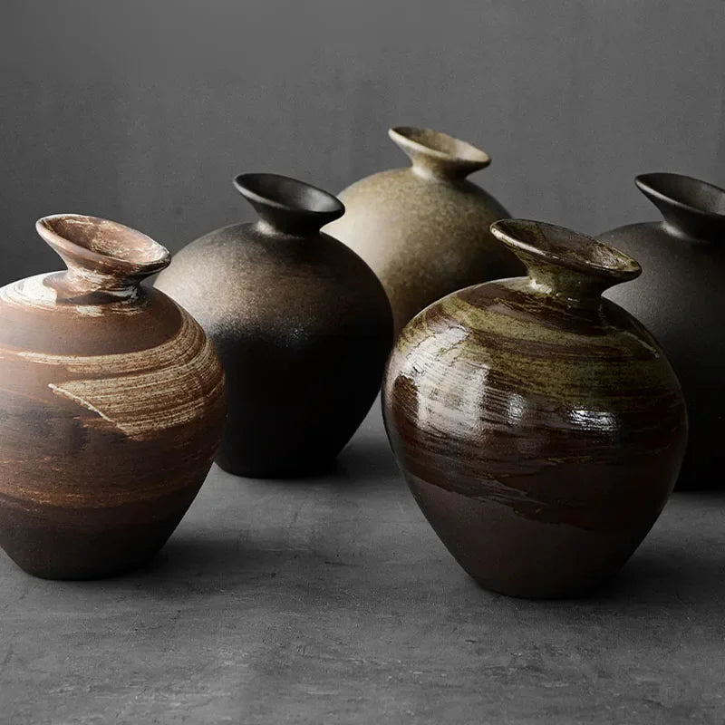 Japanese Style Terracotta Vase Imitation Stone Abstract Flower Arranger