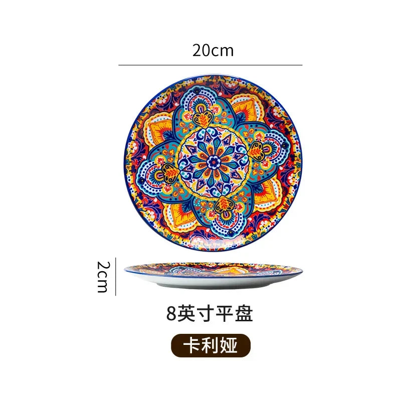 8IN Vintage Ceramic Plates Steak Plates Western Plates Flat Plates And Shallow Plates Pasta Egg Plate