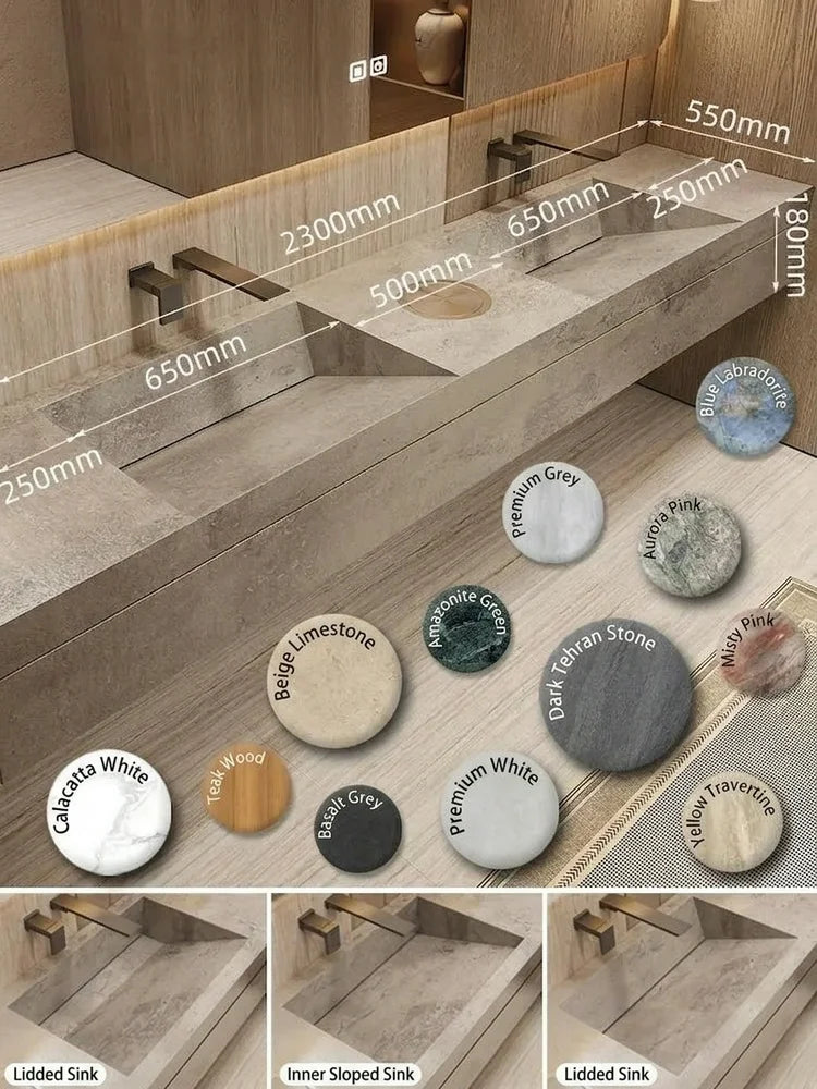 Any Size Custom Marble Seamless Stone Vanity Set, Customizable