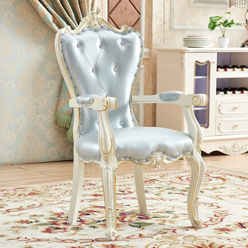 European Solid Wood Dining Chair, Princess Lazy Throne Luxury Lounge Chair