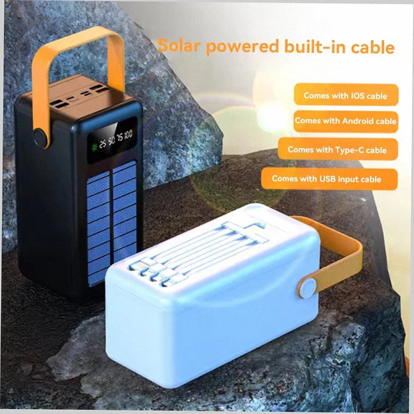 200000mAh Solar Panel Power Bank Fast charging Power Station with Four Wire External Battery Pack with Flashlight For Outdoors