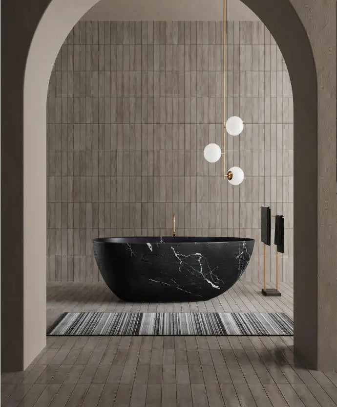 1700x750x540mm Bathroom Artificial Stone Freestanding Stone Bathtub, Black with White Veins