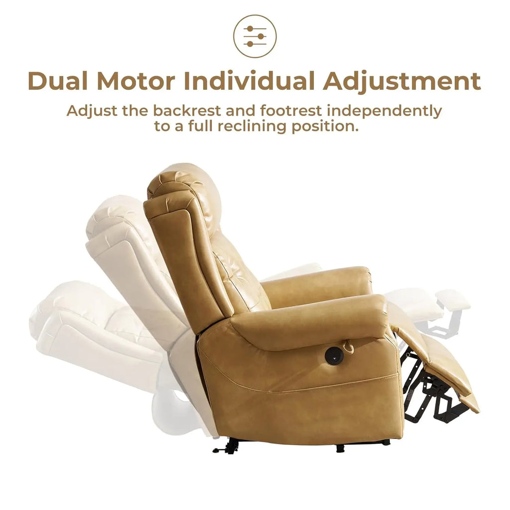 Power Lift Recliner Chair, Lay Flat Massage Heat Adjustable Headrest Extended Footrest USB Ports,