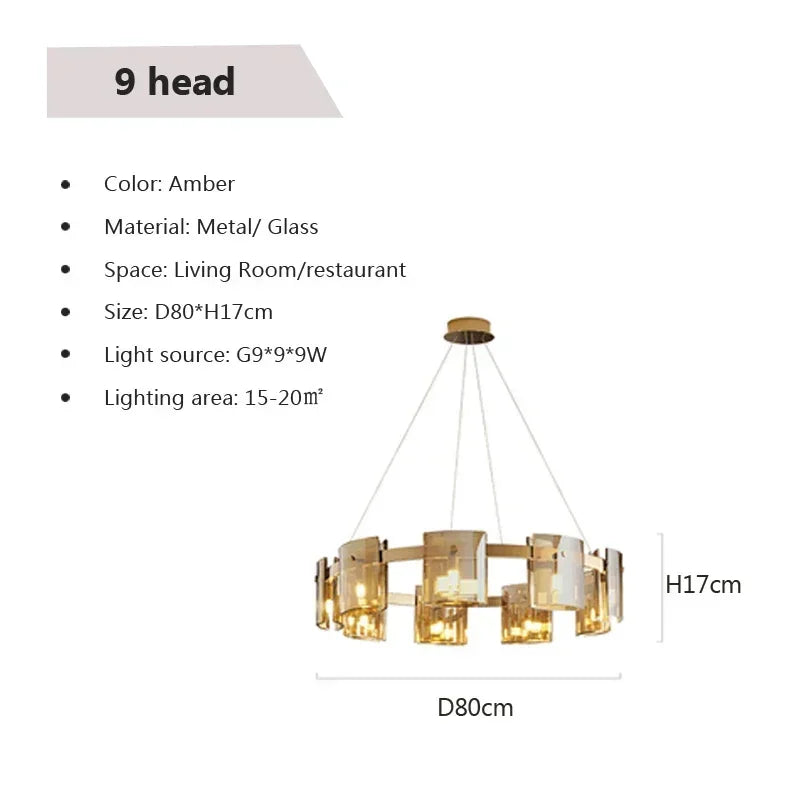 Postmodern LED Amber Smoky Glass Chandeliers