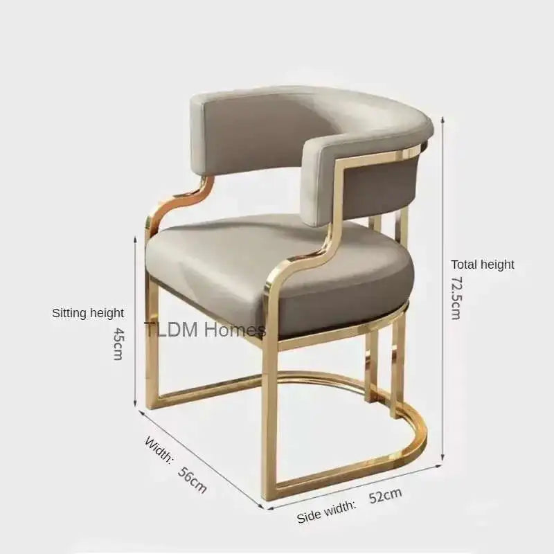 Luxury golden Dining Chairs, wrought Iron Backrest Armchair
