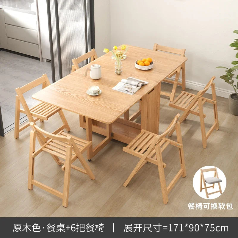 Folding Dining Table Set 6 Chairs, Luxury Modern Space Savers