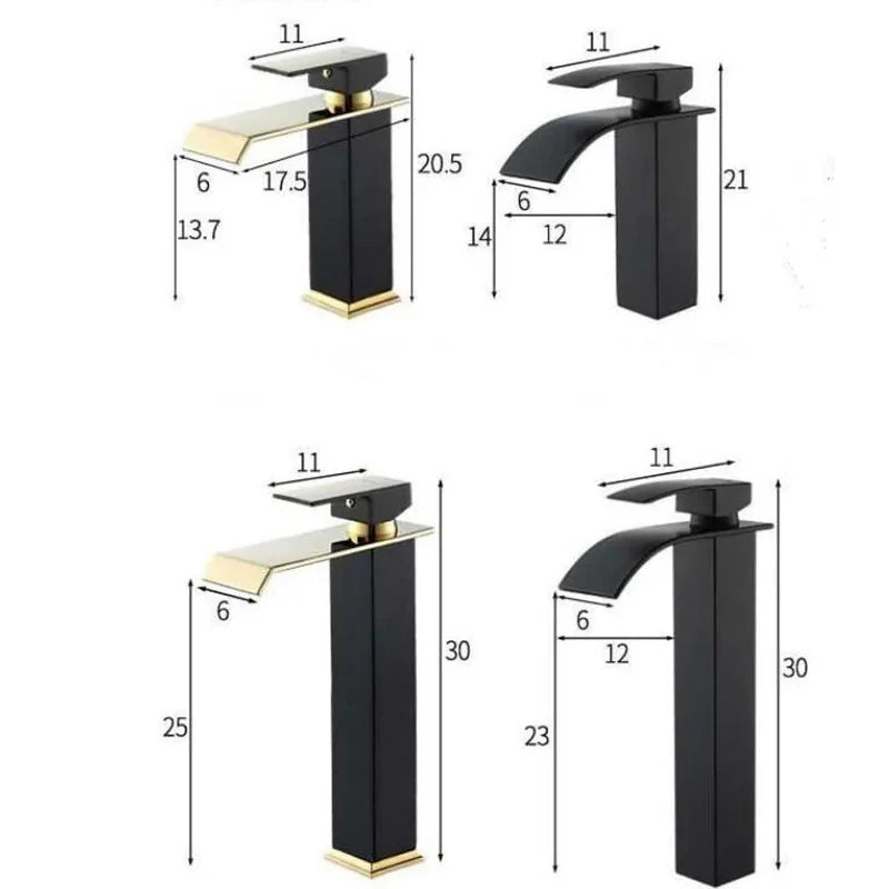 Brass Gold and Black Waterfall Bathroom Faucet