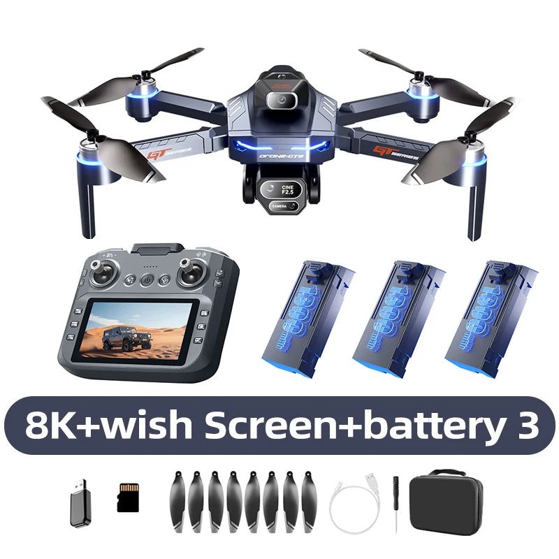 Original GT8 Drone, 4K 8K Professional Camera Obstacle Avoidance FPV Foldable RC Drone with Large Screen, Remote Control