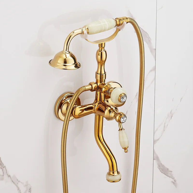 European vintage Brass Bathtub Hot and Cold water faucet with simple triple shower head