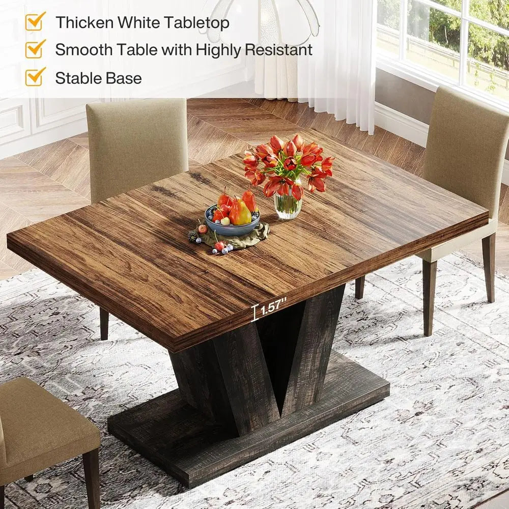 47-Inch Dining Table or 4, Black Kitchen Dinner Table with Heavy Duty Pedestal,
