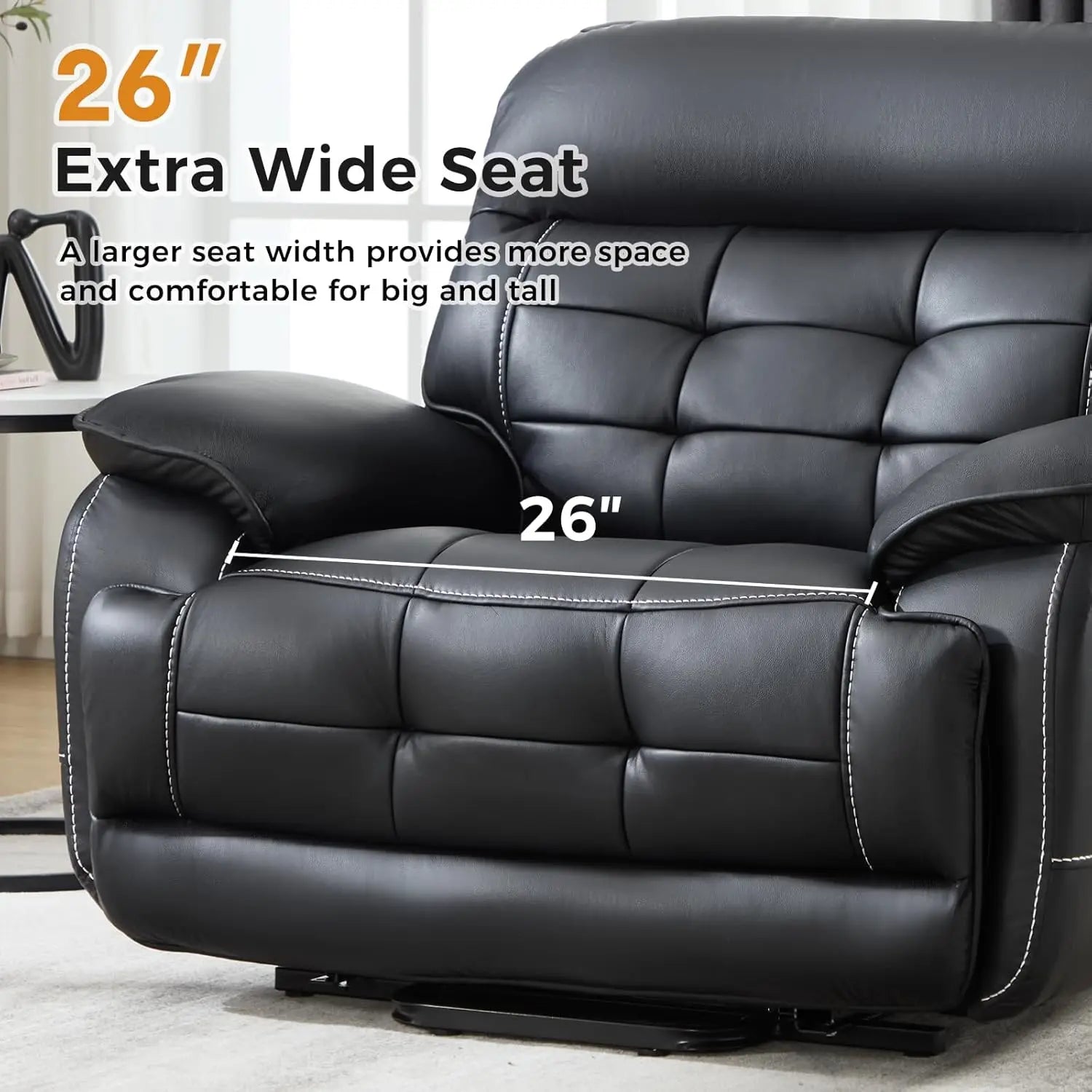 Dual Motor Power Lift Recliner, 26in Wide, Heat Massage, Leather Lay Flat, USB