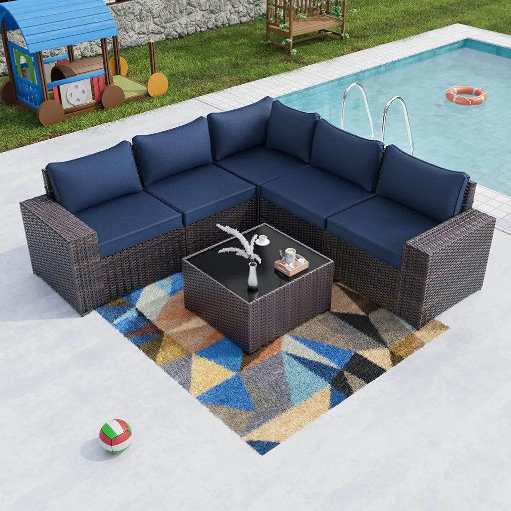 Outdoor Patio PE Wicker Rattan Sectional Sofa Set 6PCS, Customized