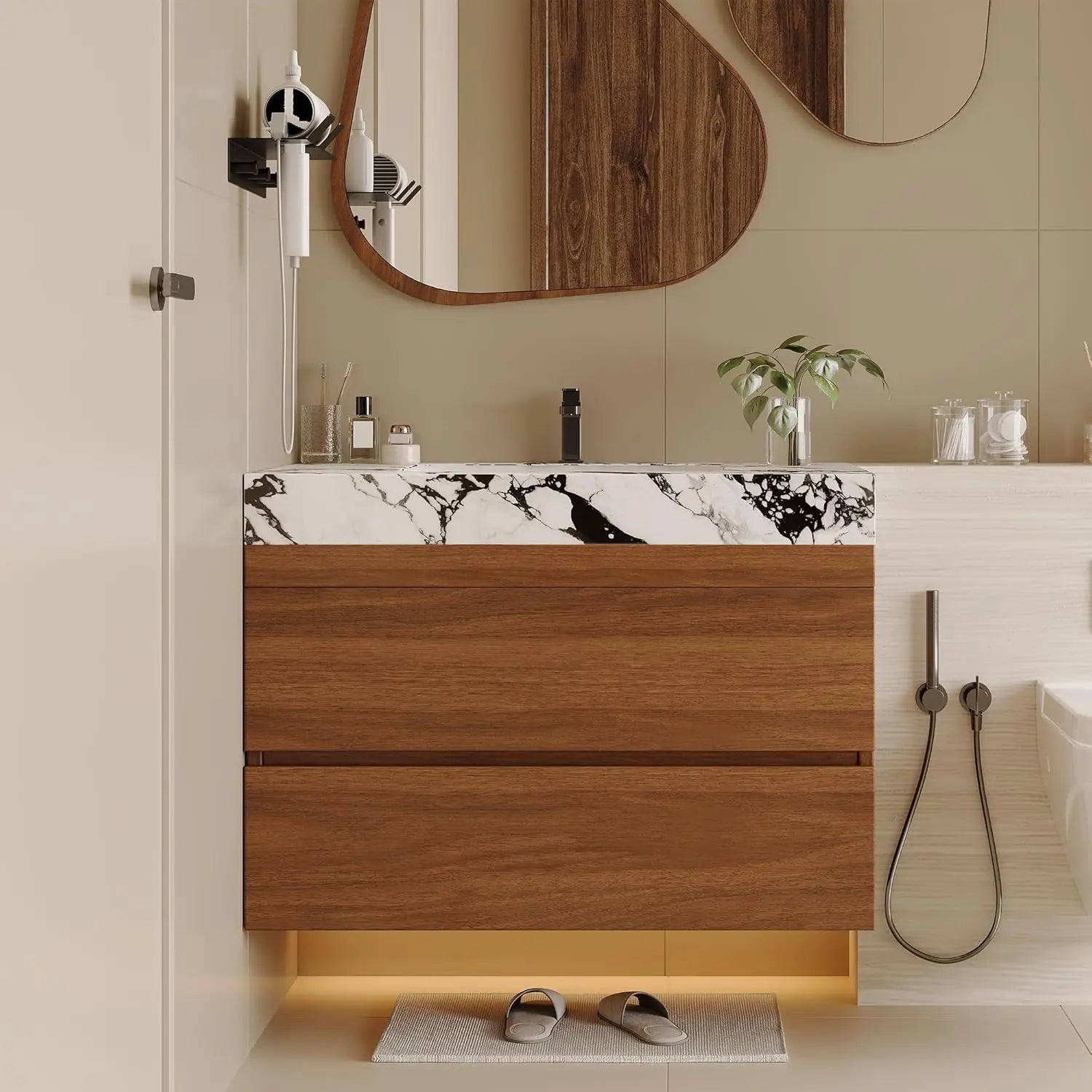 36 inch Bathroom Vanity with Sink and Countertop, Modern Freestanding Bathroom Vanity Cabinet with Oval Ceramic Vessel, Custom