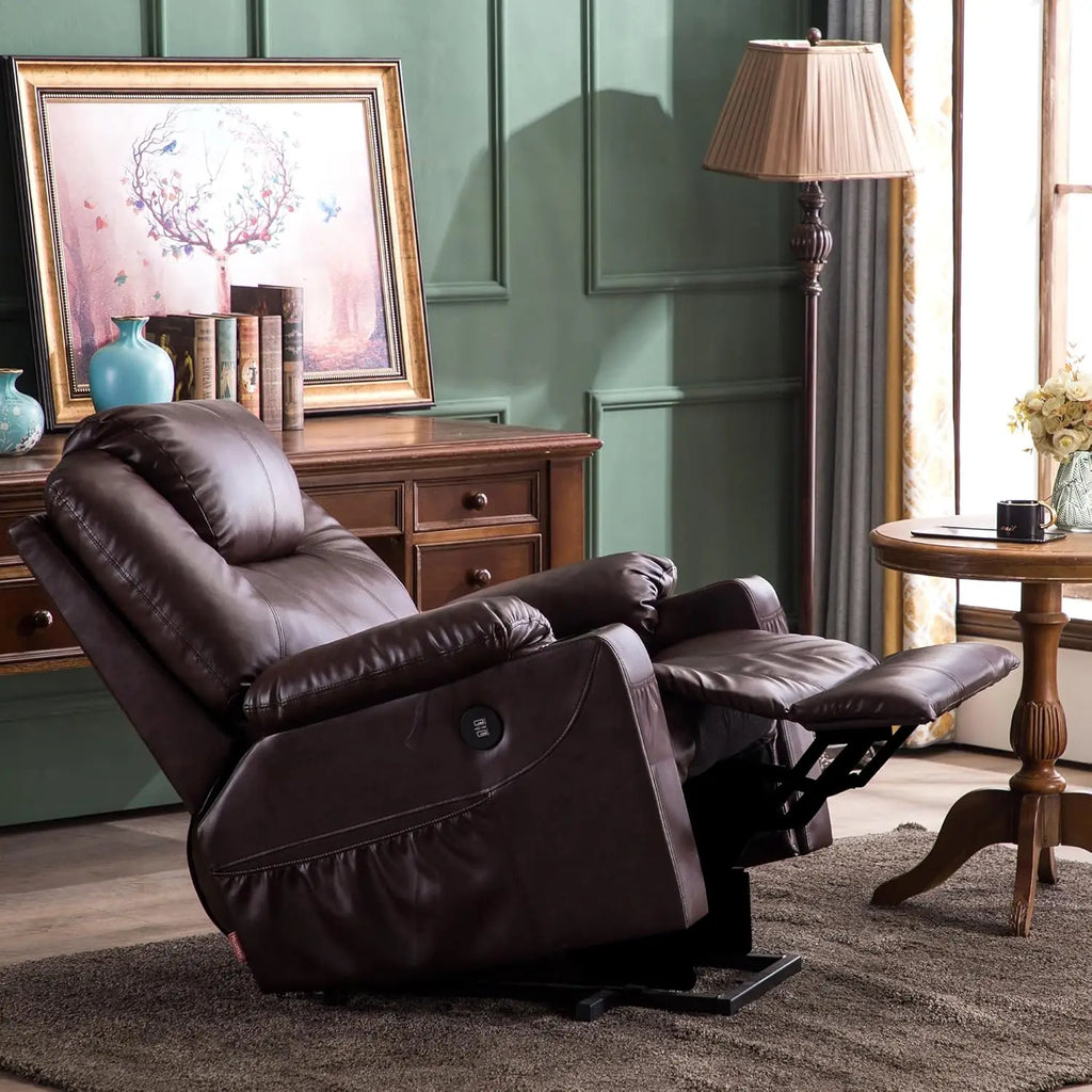 Electric Power Lift Faux Leather Recliner, Massage, Heat, 3 Positions, 2 Pockets, Cup Holder