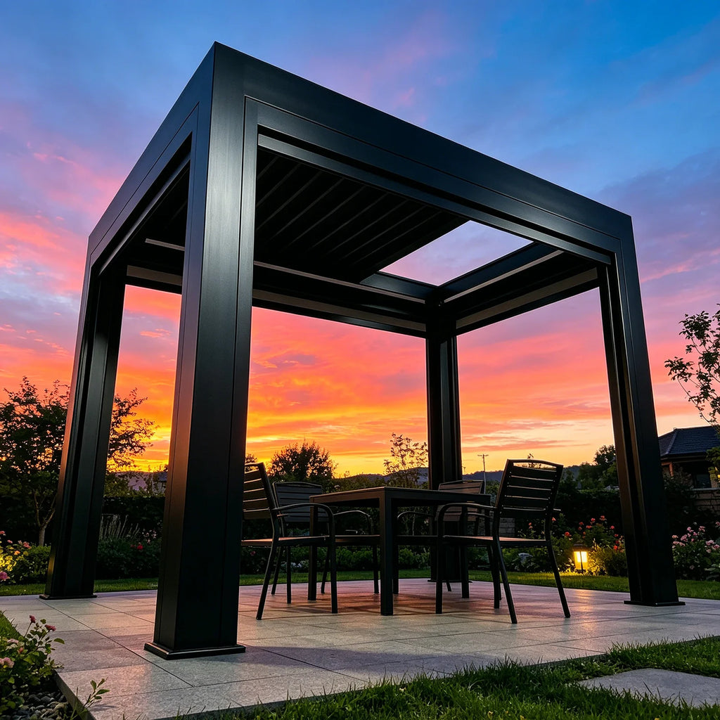 Motorized Retractable Outdoor Gazebo with Louvered Roof