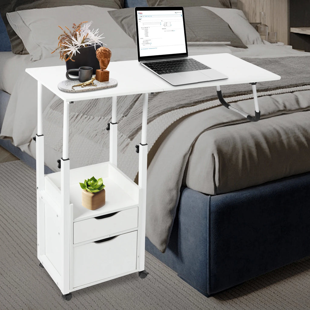 Movable Bedside Table Warp-Proof Overbed Desk, Height Adjustable EASY Cleaning Multi-Function Bed Table