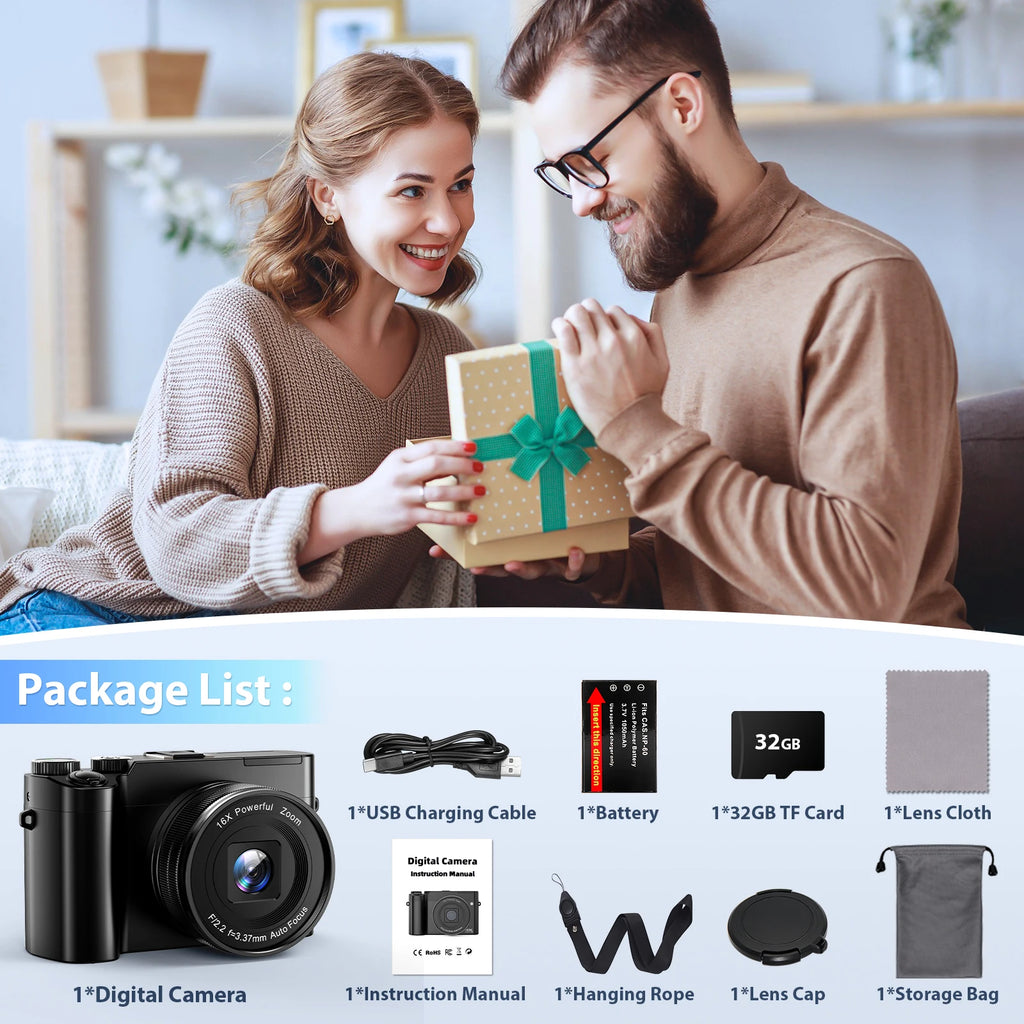 4K Digital Camera for Photography and Video, Autofocus 48MP Vlogging Camera, 3'' 180° Flip Screen with Flash