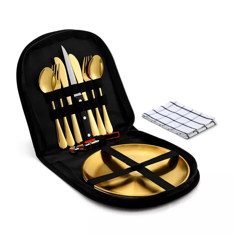 10Pcs Camping Tableware Set 304 Stainless Steel Camping Dishes