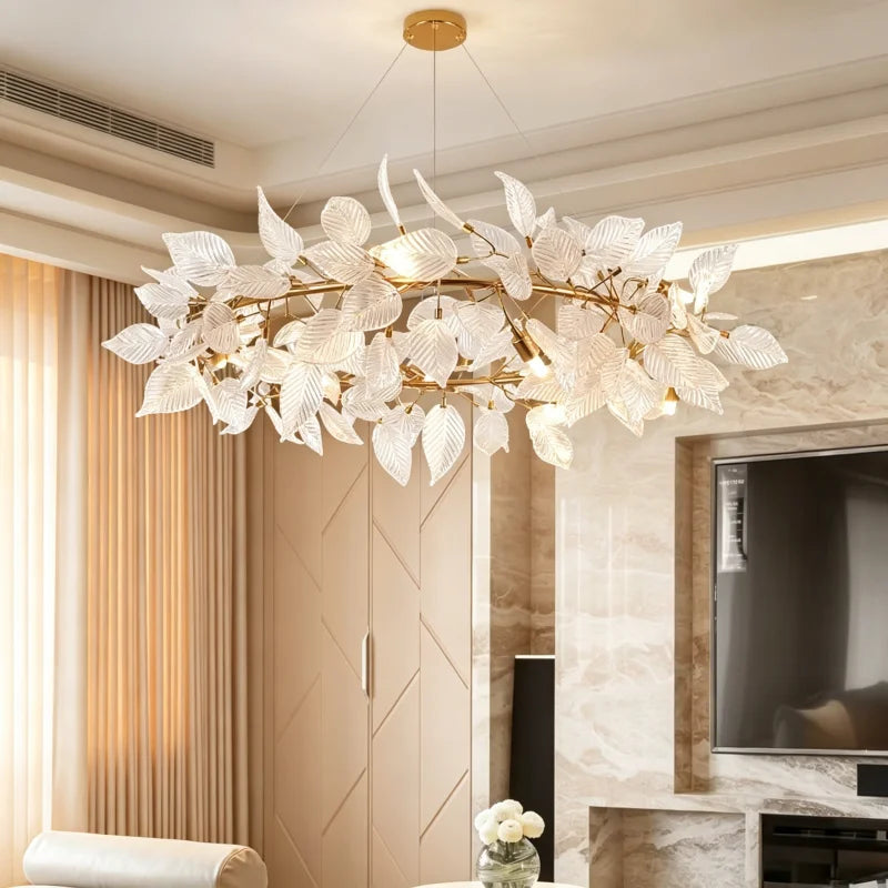 Luxury Ginkgo LED Chandelier Postmodern Glass Pendant Lamp