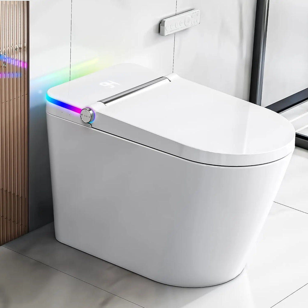Modern Electric Smart Toilet With Built-In Bidet,Auto Open&Close Lid,Heated Seat,Dual Auto Flush & Foot Sensor, Custom